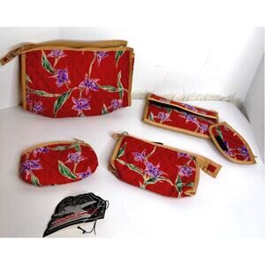 Vintage Star Travel Accessories Floral Print Quilted Travel Toiletry Set of 5